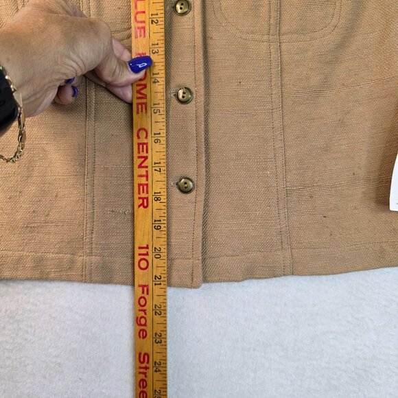 Susan Bristol Sleeveless Tweed Button Front Vest Large Tan Cotton Pockets - Picture 8 of 8